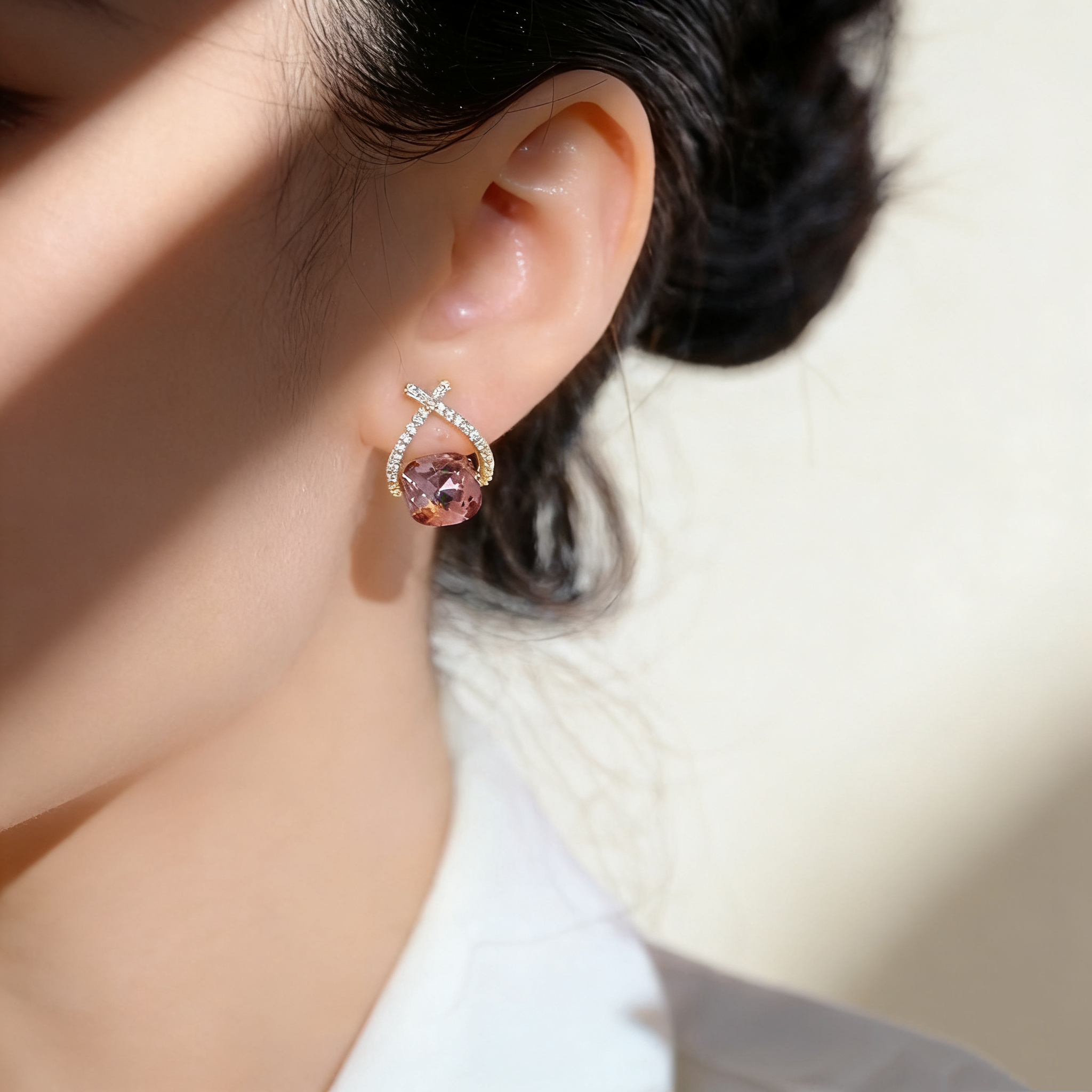 Amethyst Cross-Line Drop Earrings