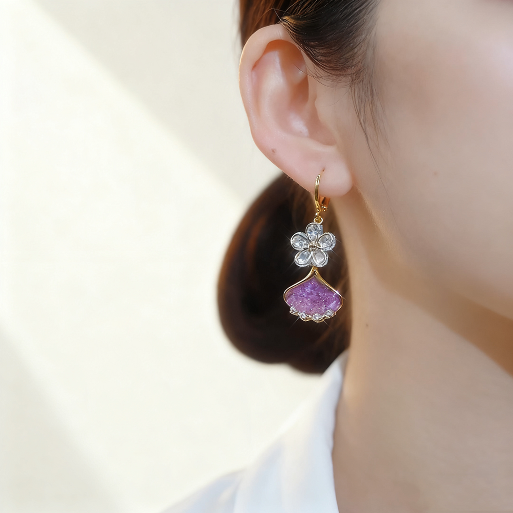 Flower & Leaf Amethyst Earrings