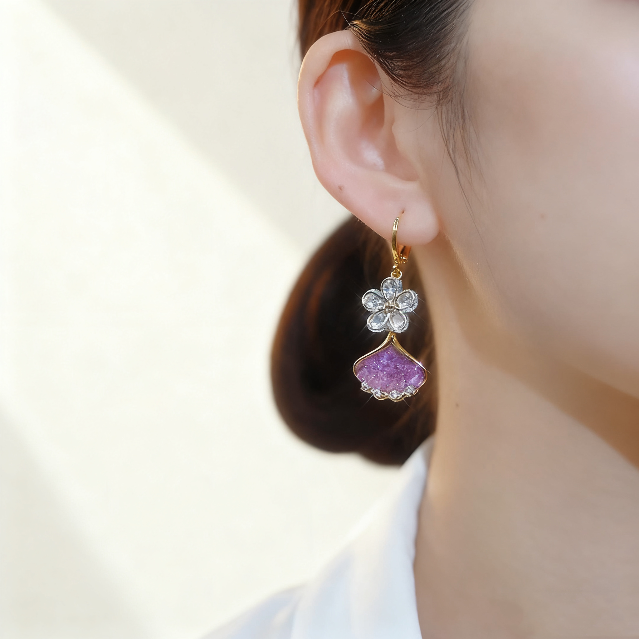 Flower & Leaf Amethyst Earrings