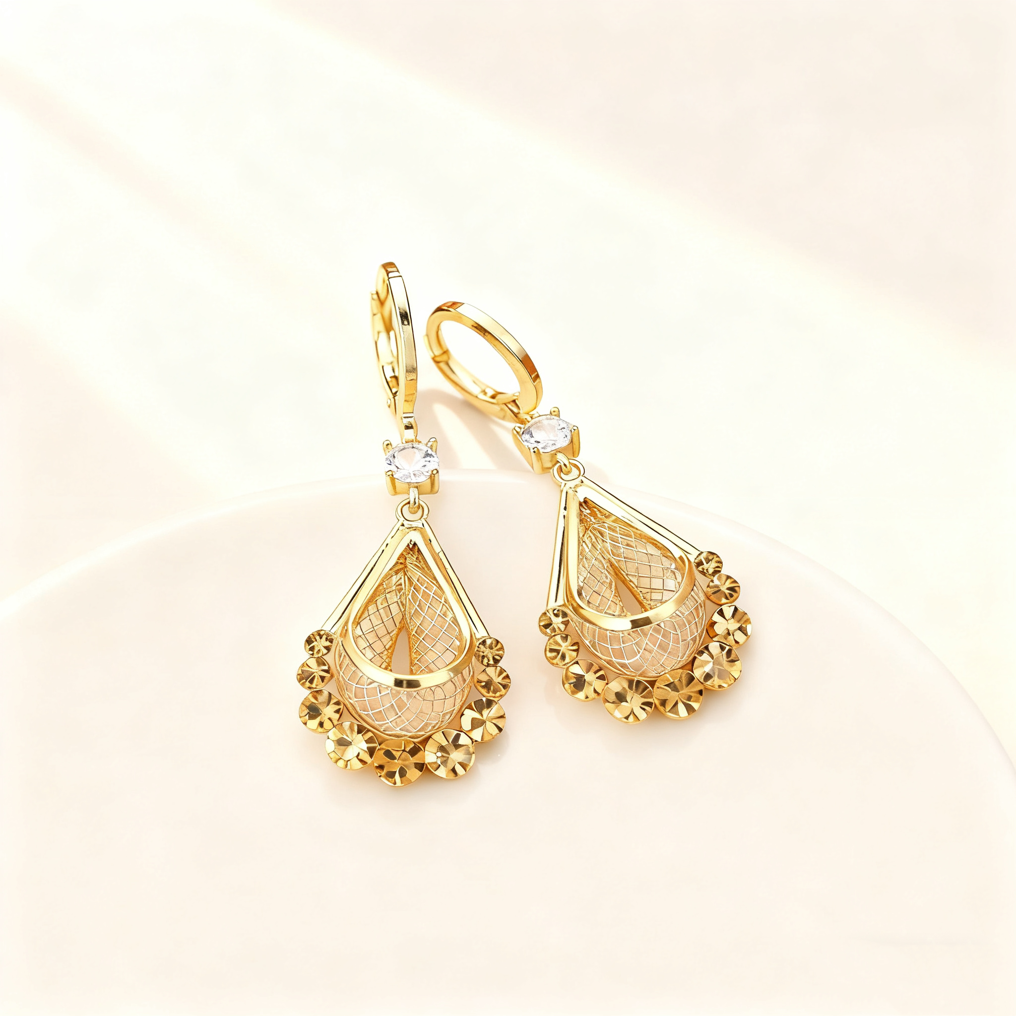 Double-Layer Tassel Brown Diamond Earrings