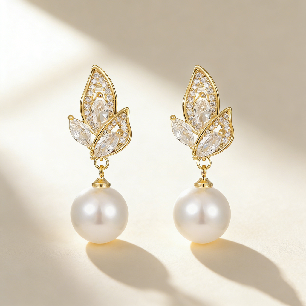Leaf Pearl Drop Earrings