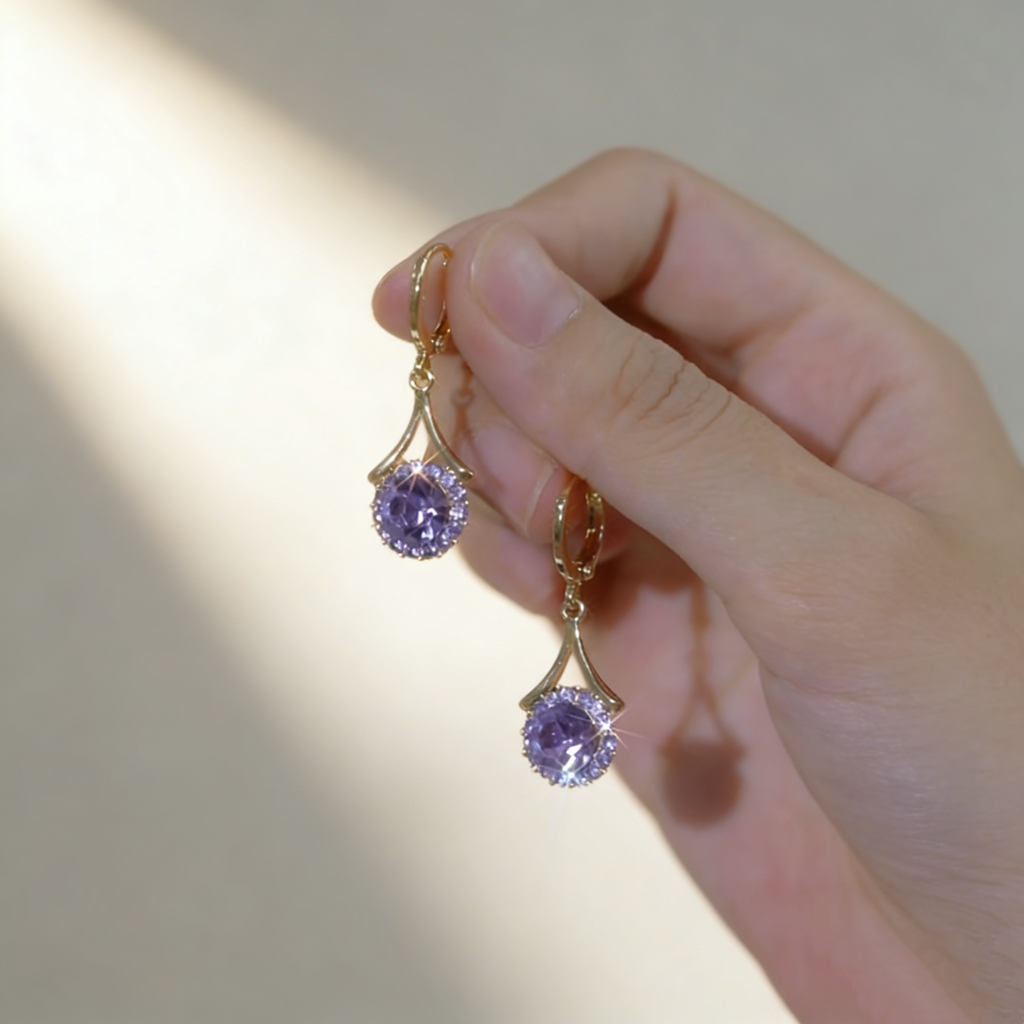 Vintage Natural Amethyst Halo Earrings