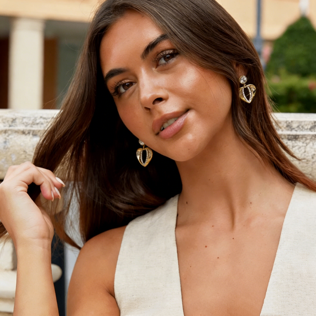 Classic Elegant Heart Pendant Stud Earrings