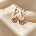 Butterfly Heart Amethyst Drop Hoop Earrings