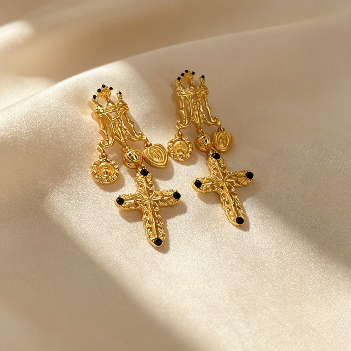 Vintage Cross Drop Earrings