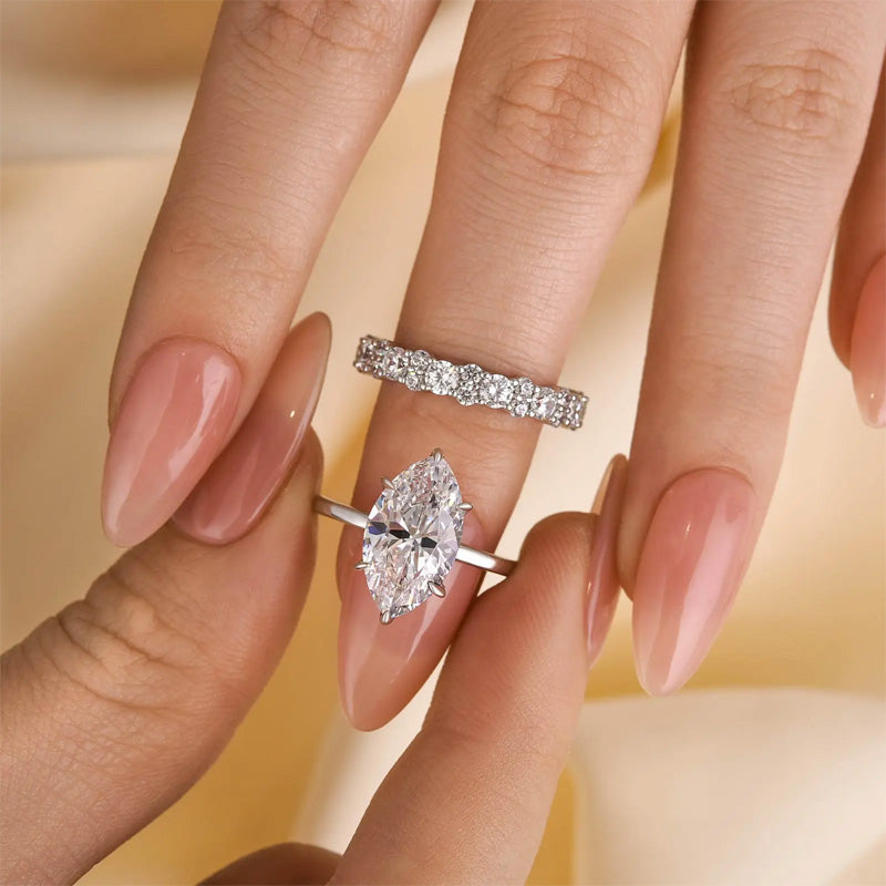 Marquise-cut two-piece ring set that can be stacked
