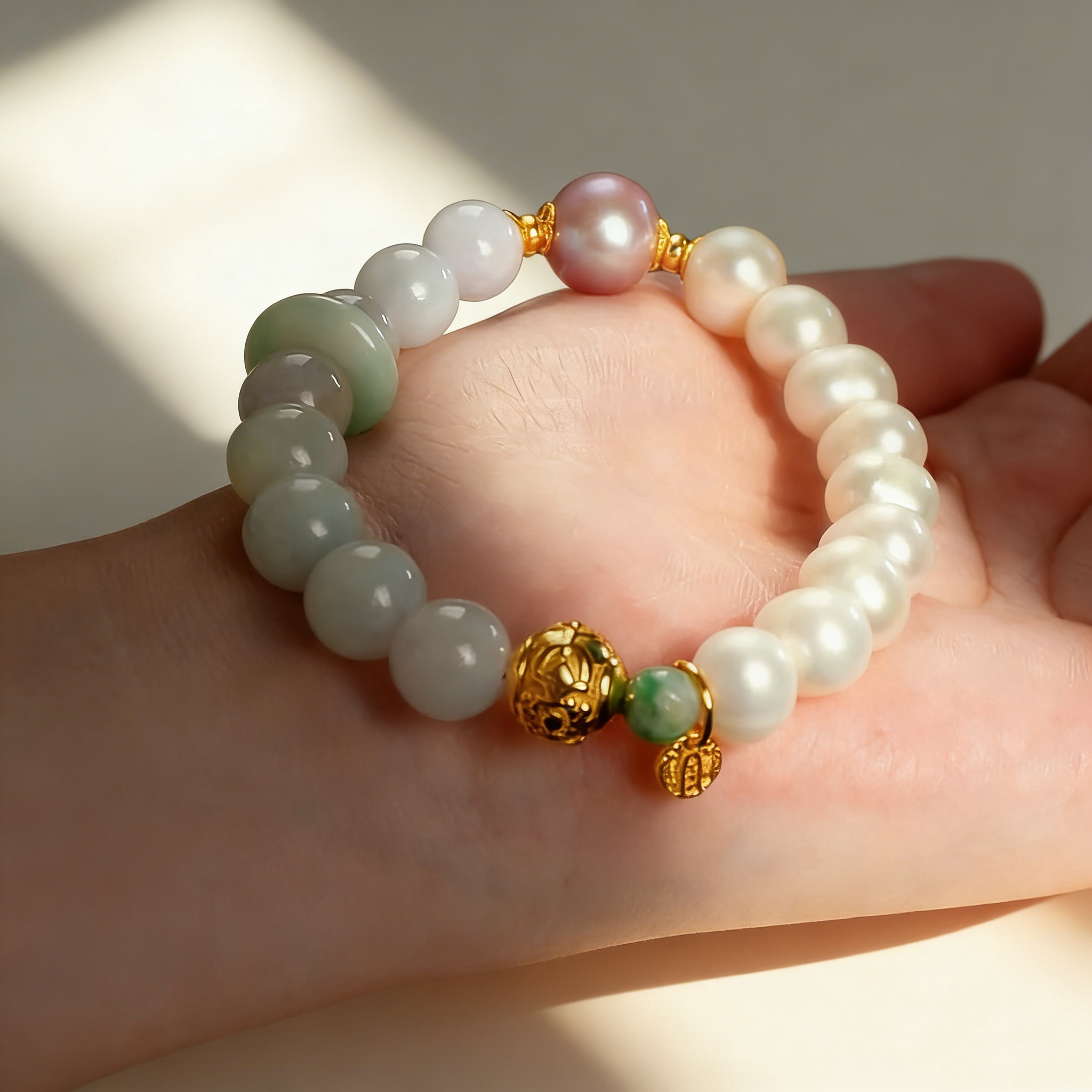 Natural Jadeite and Pearl Bracelet