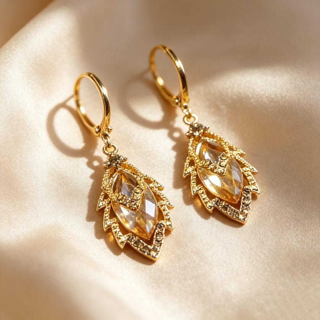 Vintage Marquise Gemstone Drop Hoop Earrings