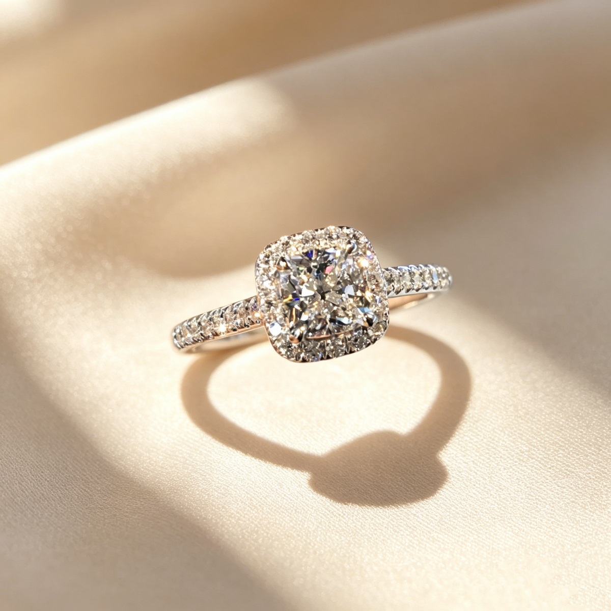 Cushion Cut Halo Moissanite Ring