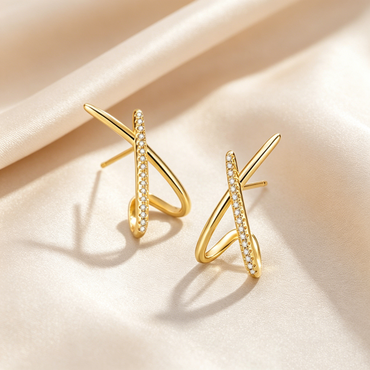 Crossline Pavé Stud Earrings