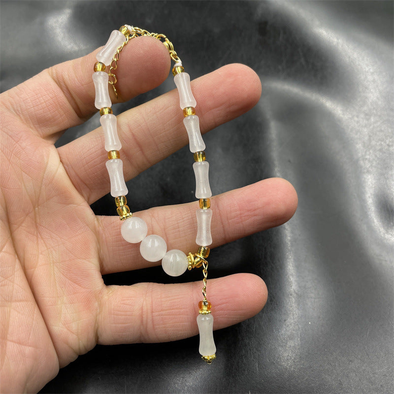 White Jade Bamboo Natural Emerald Jade Stone Bracelet