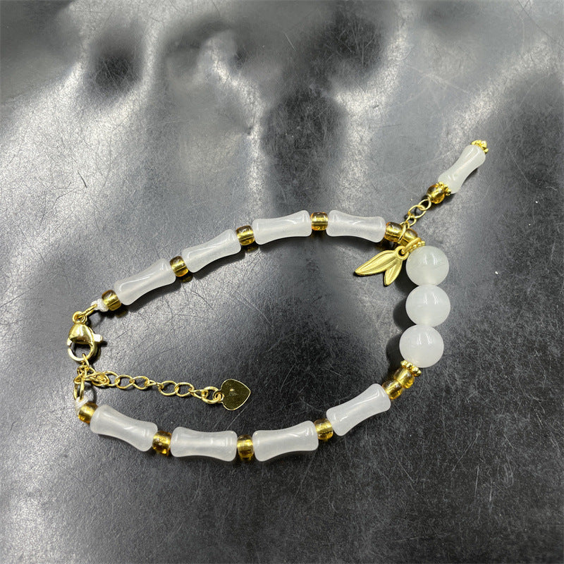 White Jade Bamboo Natural Emerald Jade Stone Bracelet