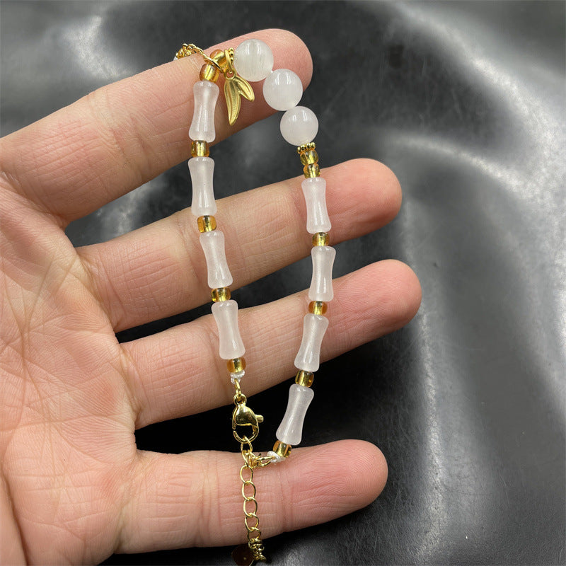 White Jade Bamboo Natural Emerald Jade Stone Bracelet