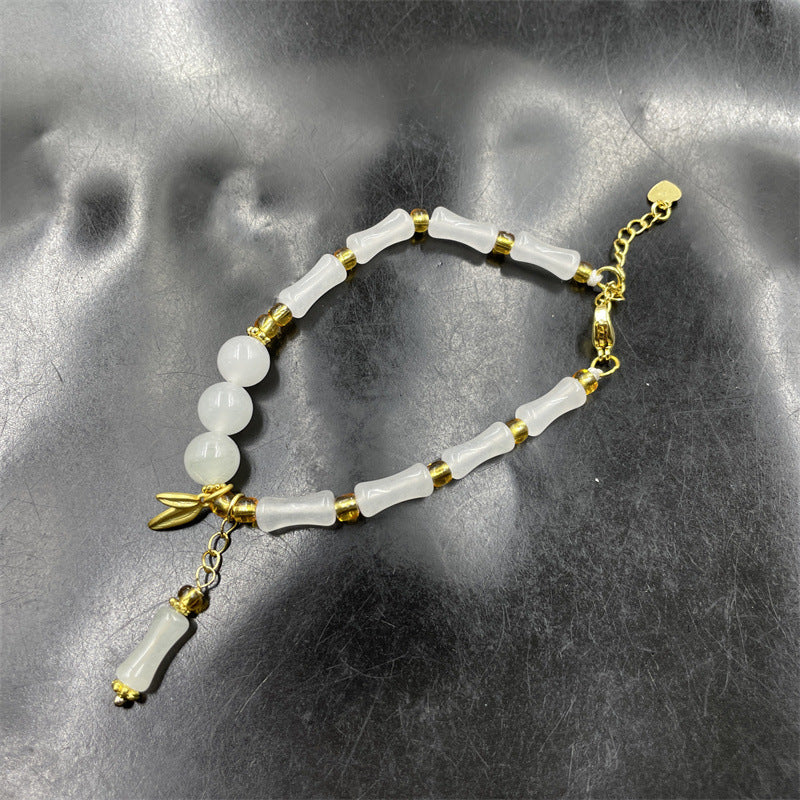 White Jade Bamboo Natural Emerald Jade Stone Bracelet
