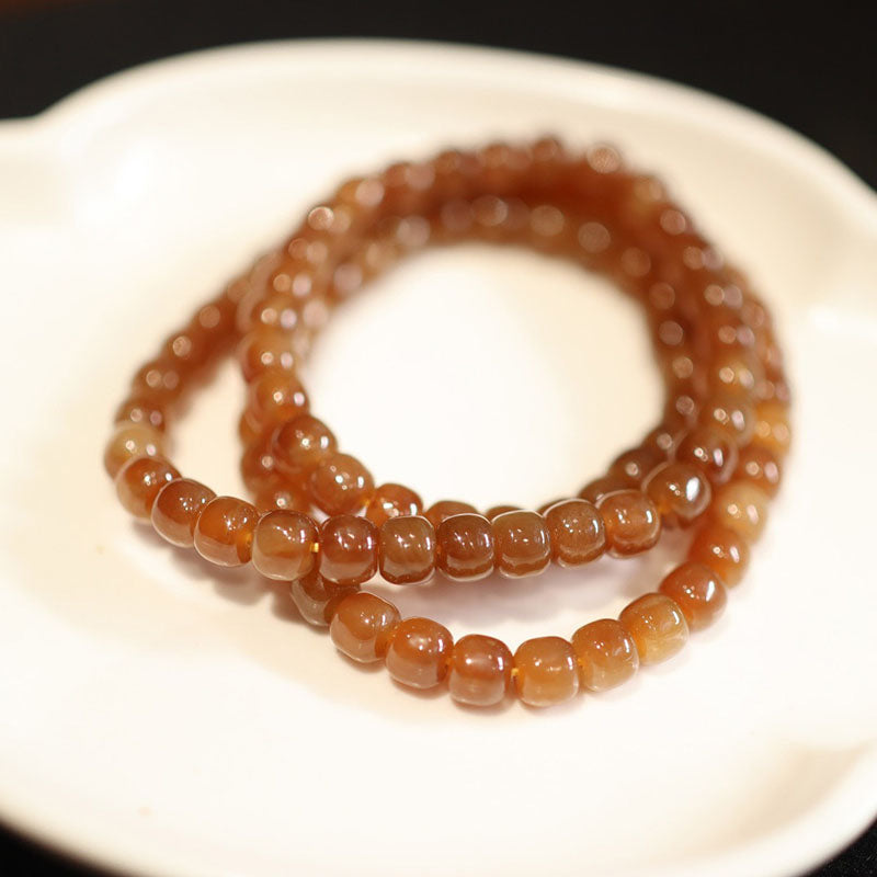 Sugar Round Bead Natural Agate Bracelet