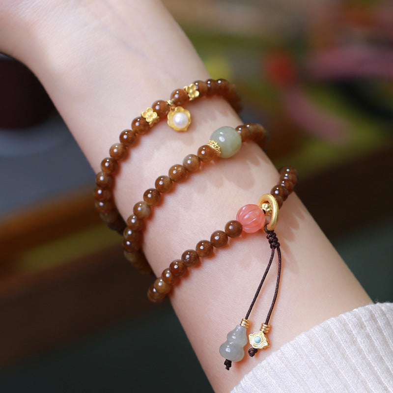 Gourd three-circle Natural Emerald Jade Stone bracelet