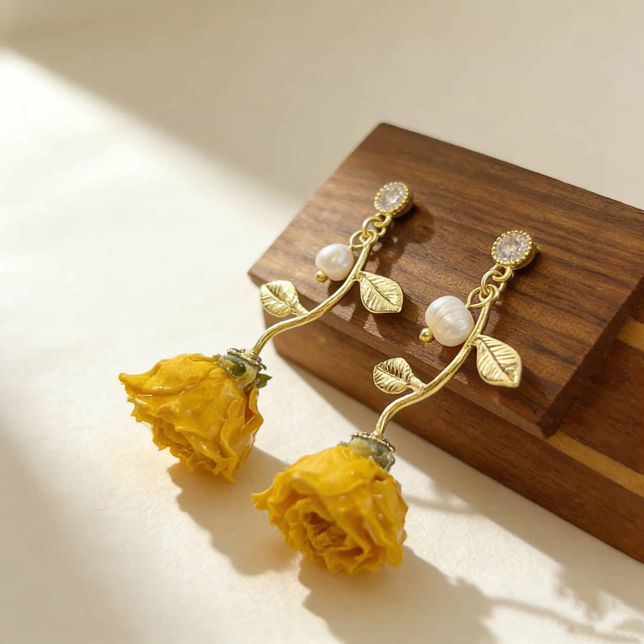 Handcrafted Yellow Rose Pearl Earrings