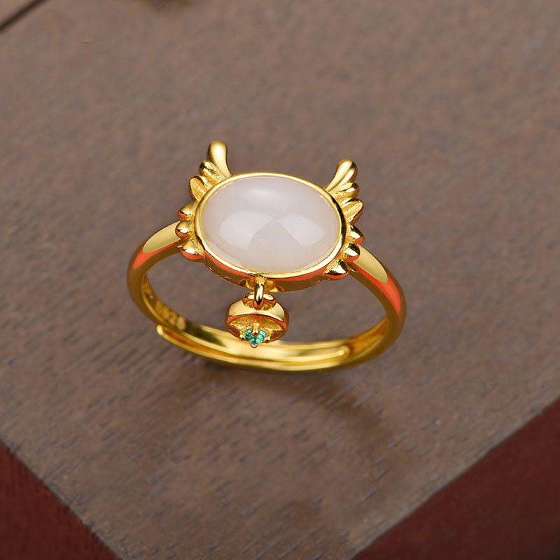 Cute Dragon Natural Emerald Jade Stone Ring