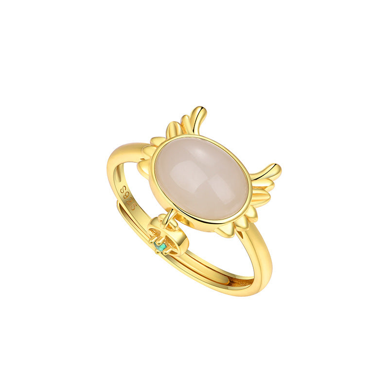 Cute Dragon Natural Emerald Jade Stone Ring
