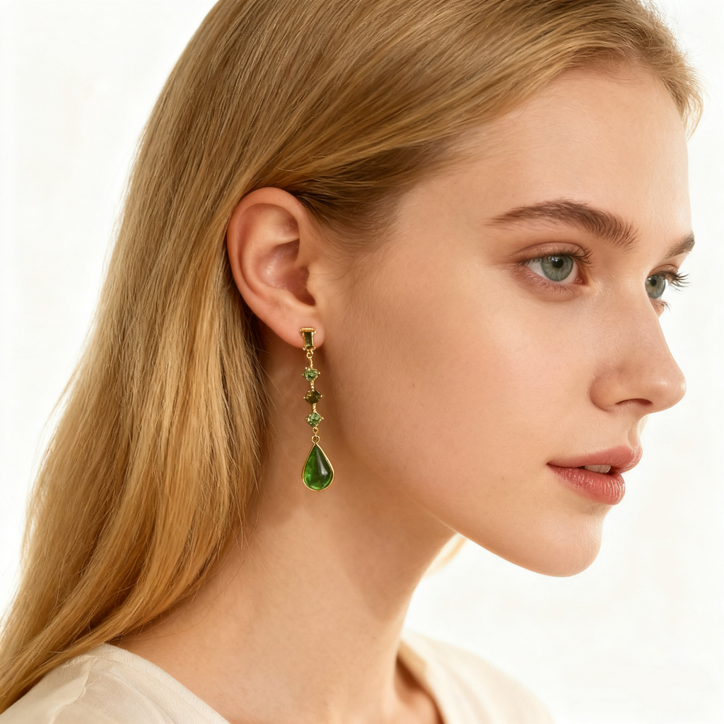 Verdant Teardrop Crystal Earrings