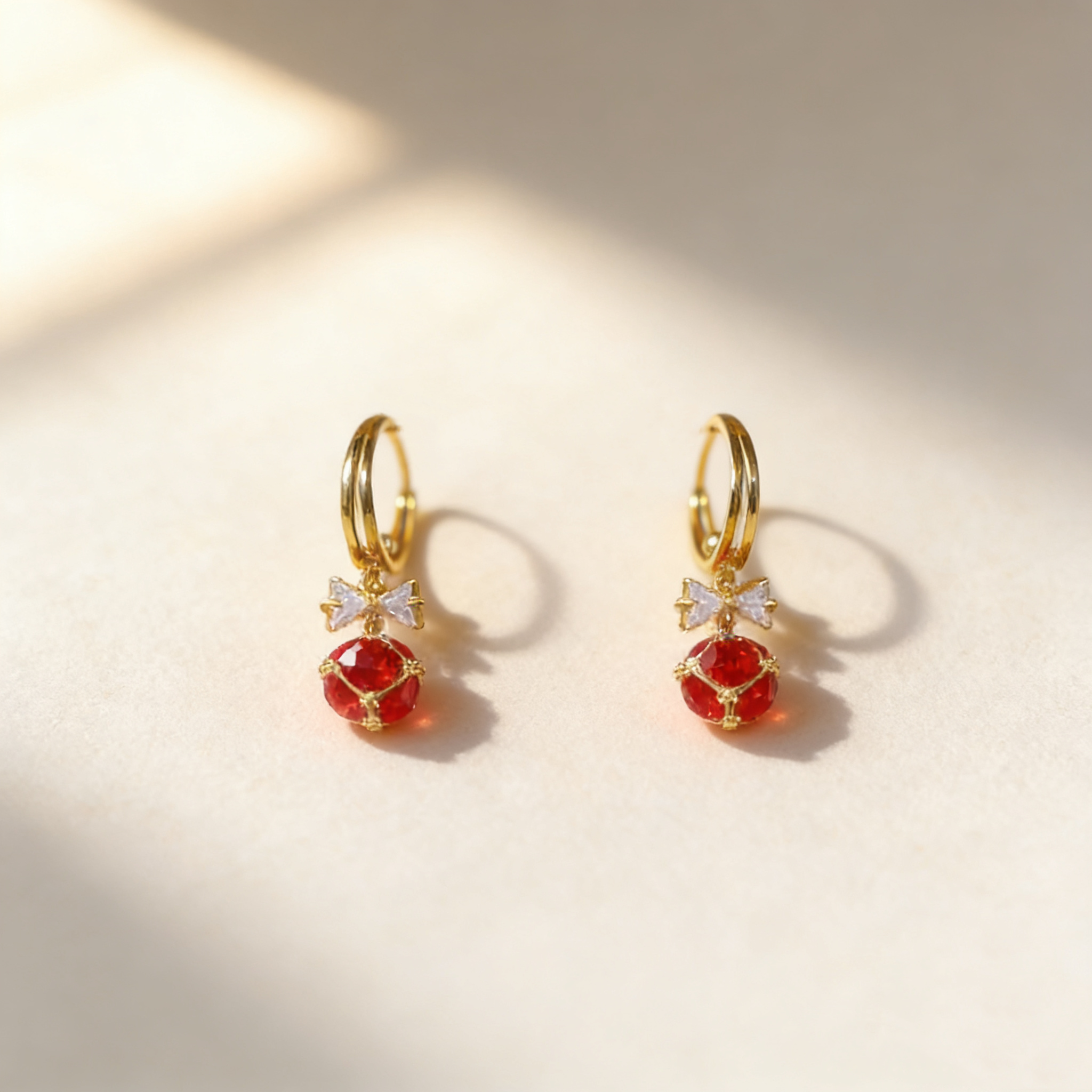 Knot Ruby Bow Earrings