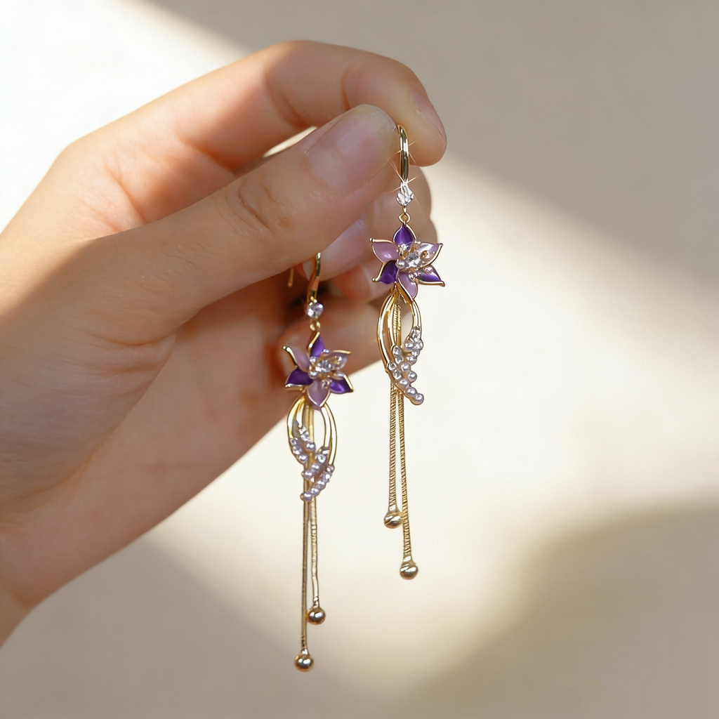 Flower Tassel Pearl Earrings