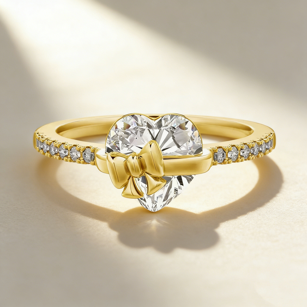 Bow Heart Moissanite Ring