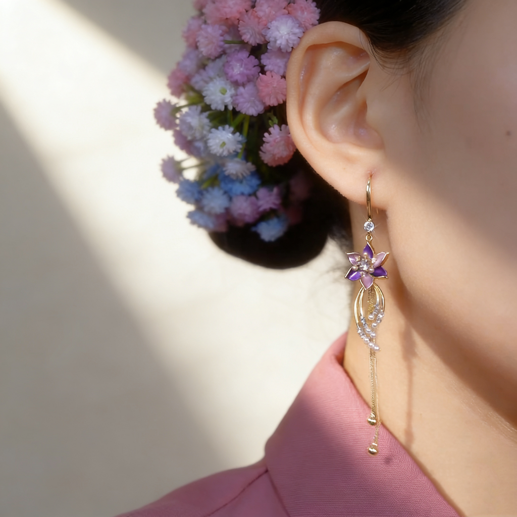 Flower Tassel Pearl Earrings