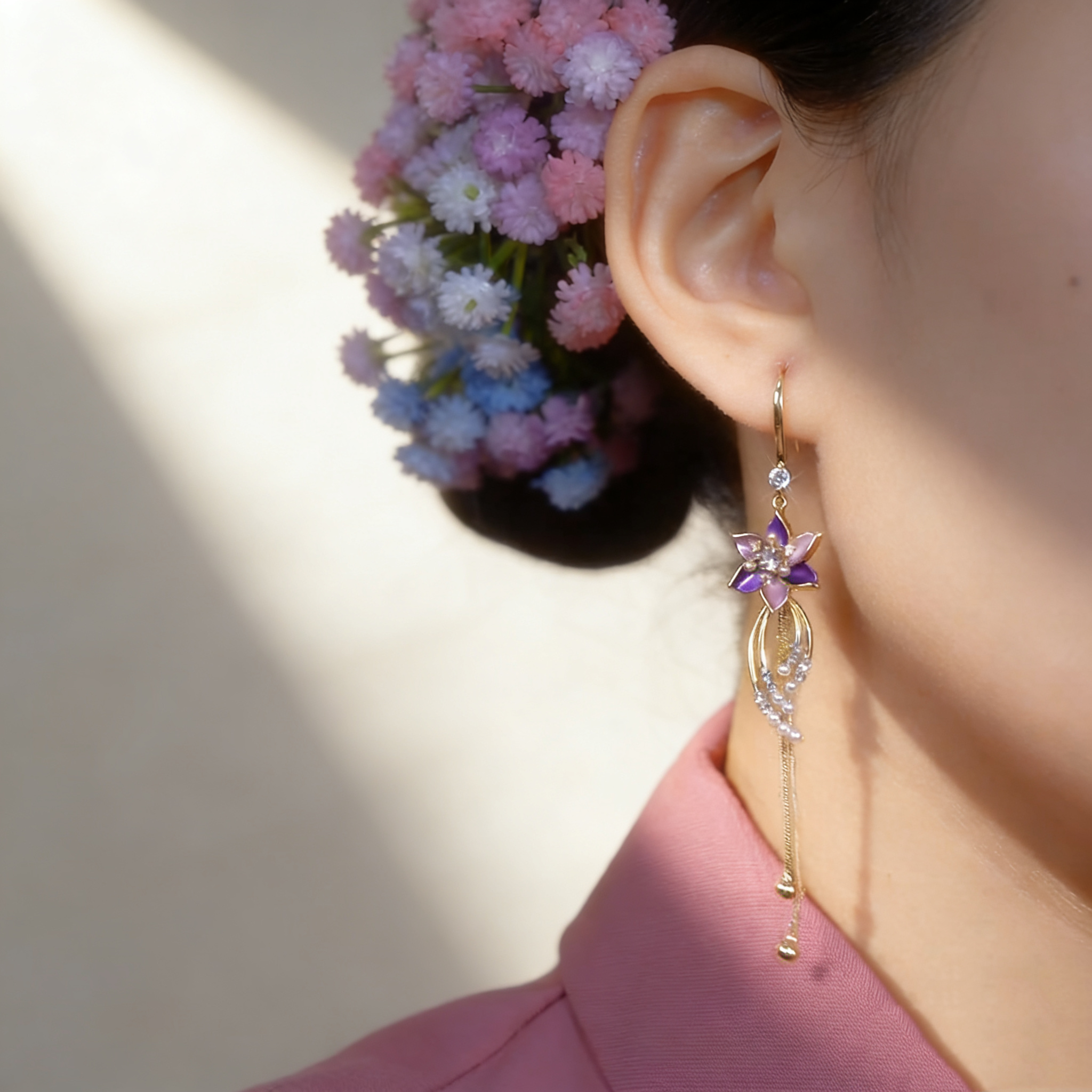 Flower Tassel Pearl Earrings