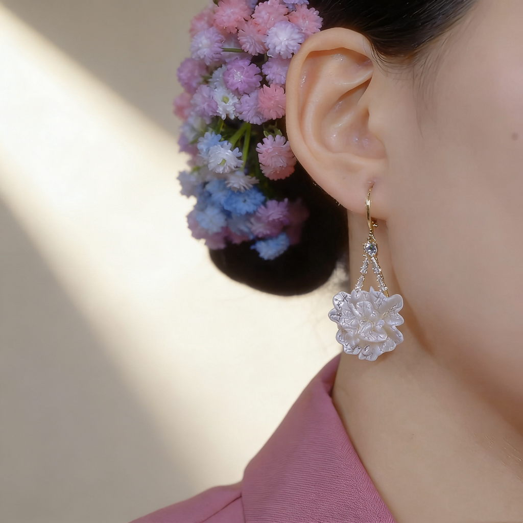 White Camellia Earrings