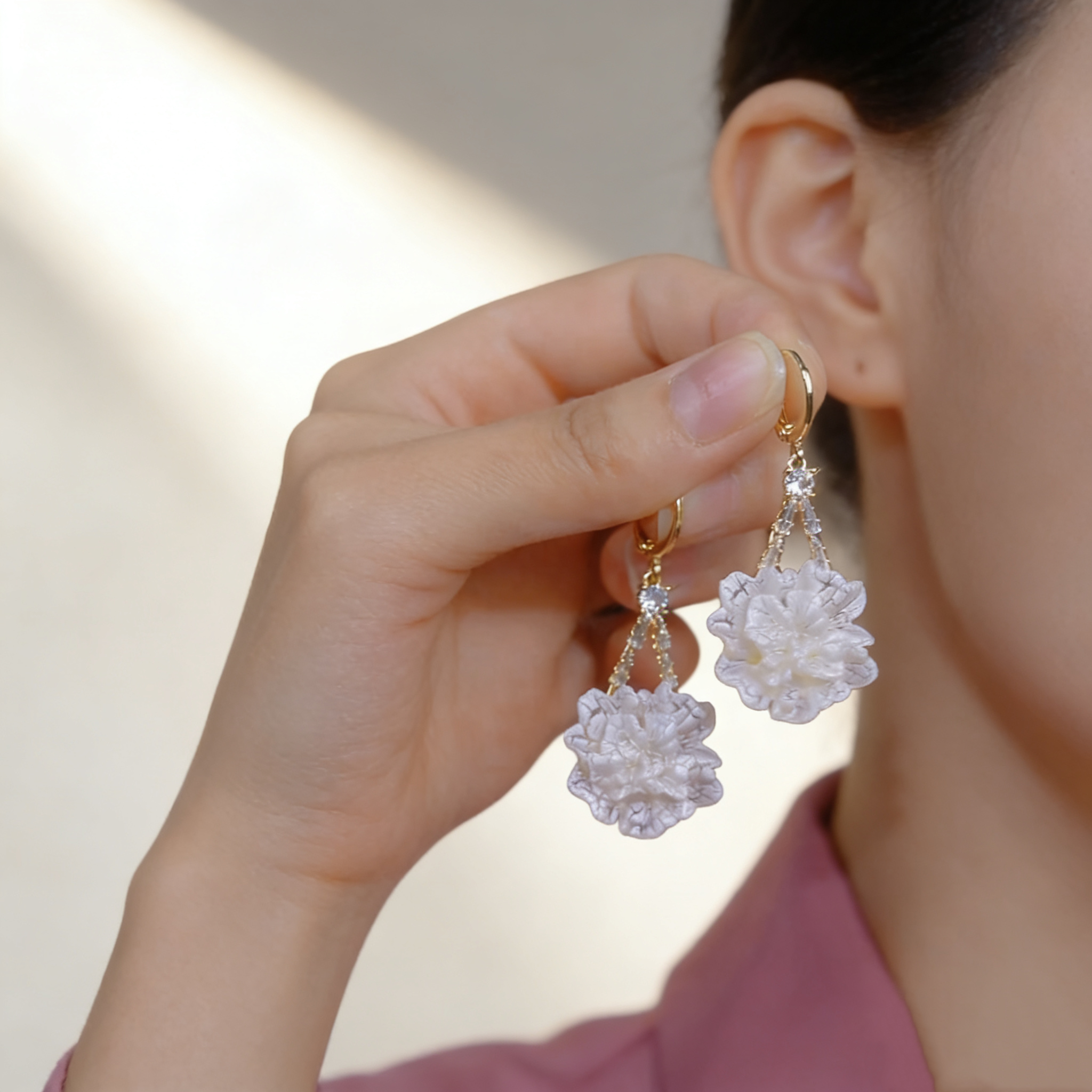 White Camellia Earrings