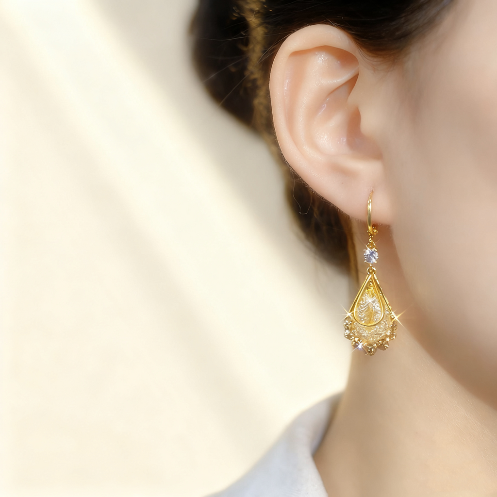 Double-Layer Tassel Brown Diamond Earrings