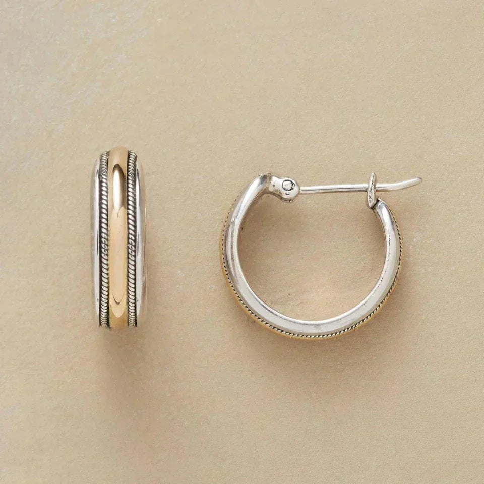 Mia - Vintage Gold Line Silver Earrings