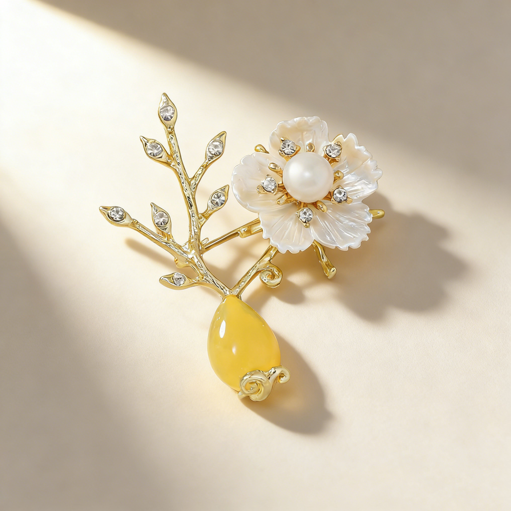 Yellow Jade Vase Brooch