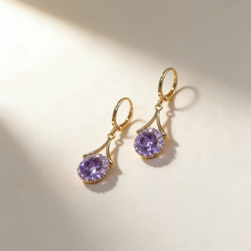 Vintage Natural Amethyst Halo Earrings
