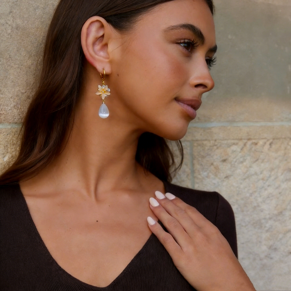 Natural Cat's Eye Flower Drop Earrings
