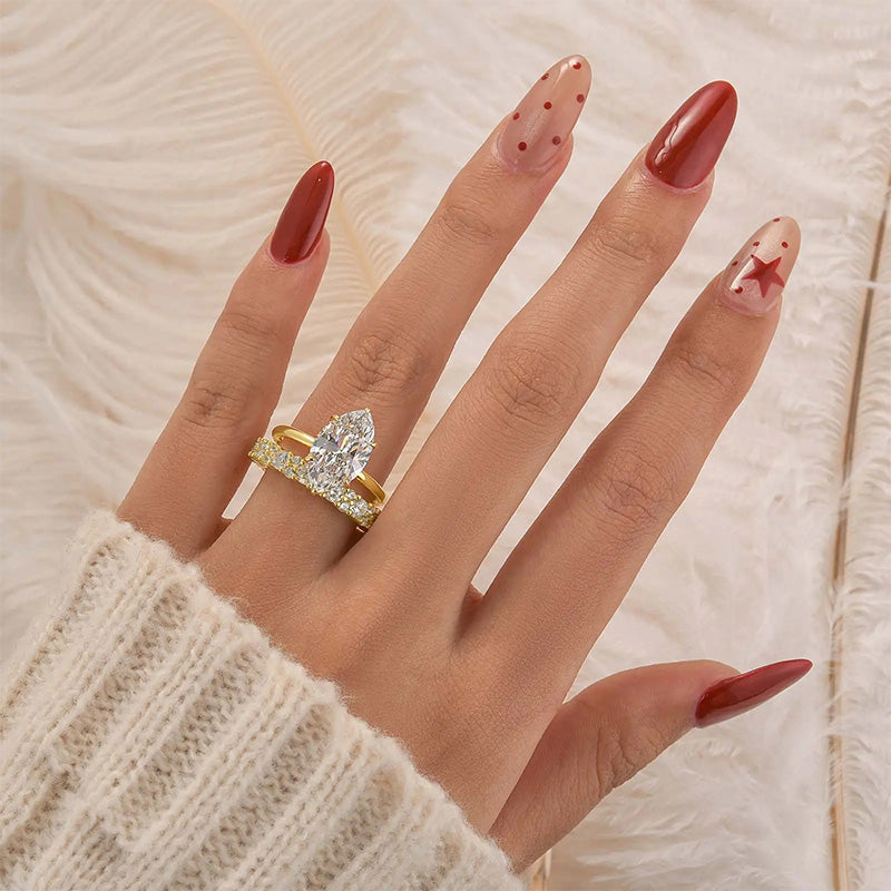 Marquise-cut two-piece ring set that can be stacked