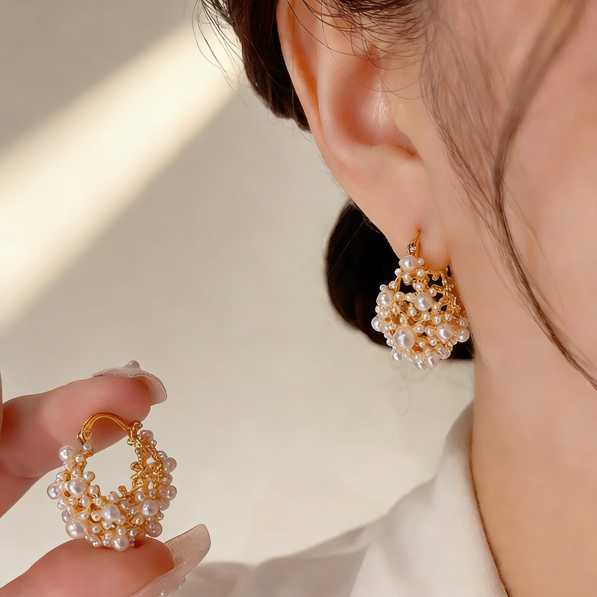 Hollow Basket Pearl Earrings
