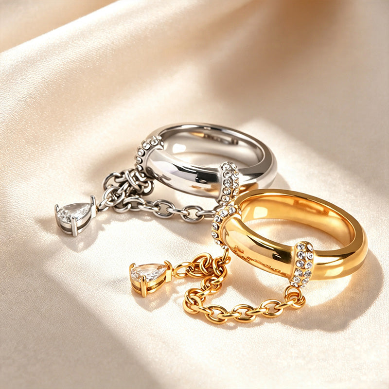 Paved Wide Chain Drop Ring
