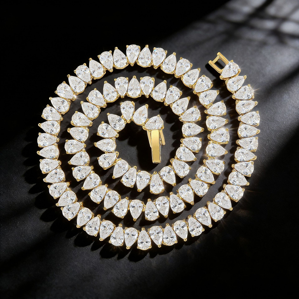 Pear-Shaped Full-Diamond Tennis Necklace