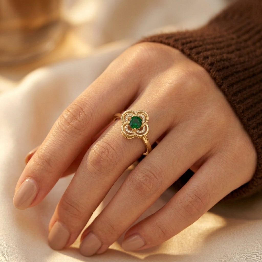 Gold Emerald Blossom Ring