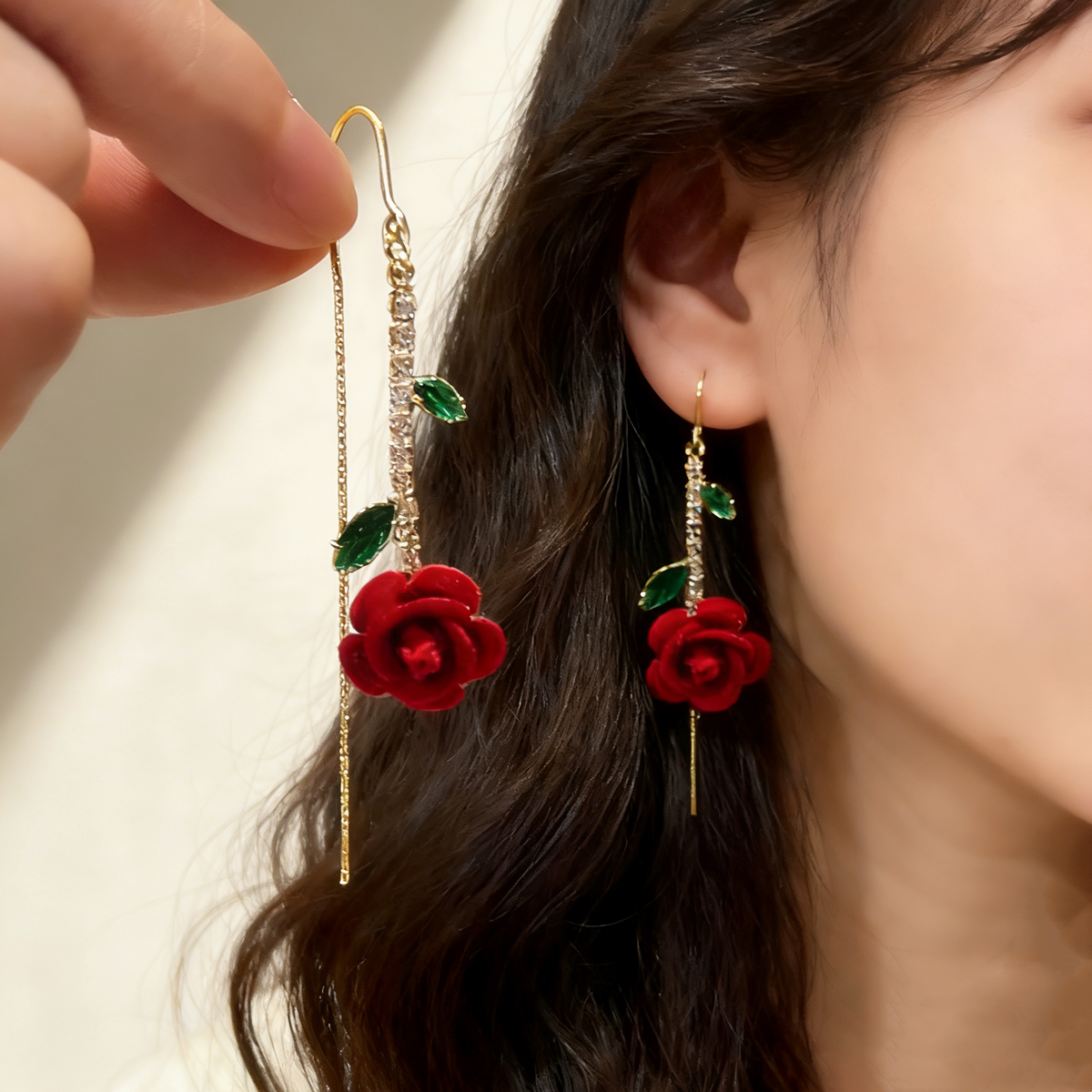 Red Rose Tassel Earrings
