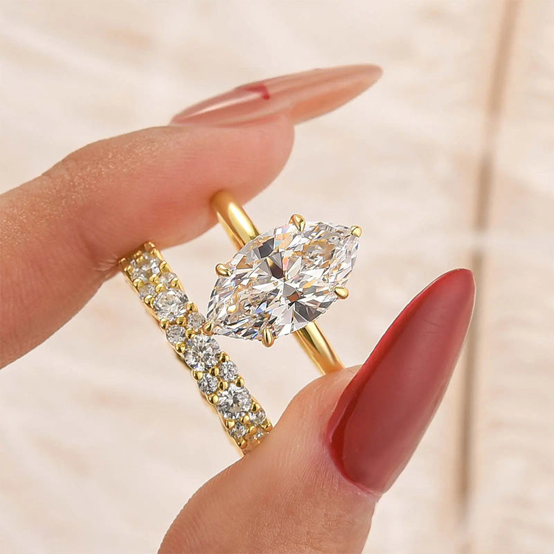 Marquise-cut two-piece ring set that can be stacked
