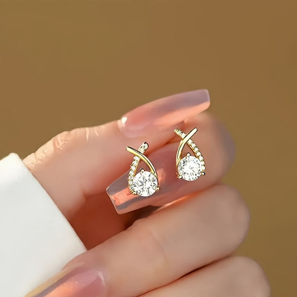 Leni - Gold Earrings with Cross and Zirconia