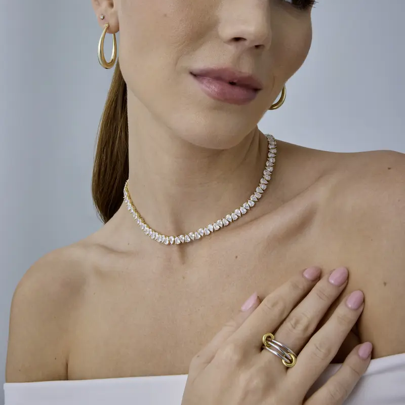 Pear-Shaped Full-Diamond Tennis Necklace