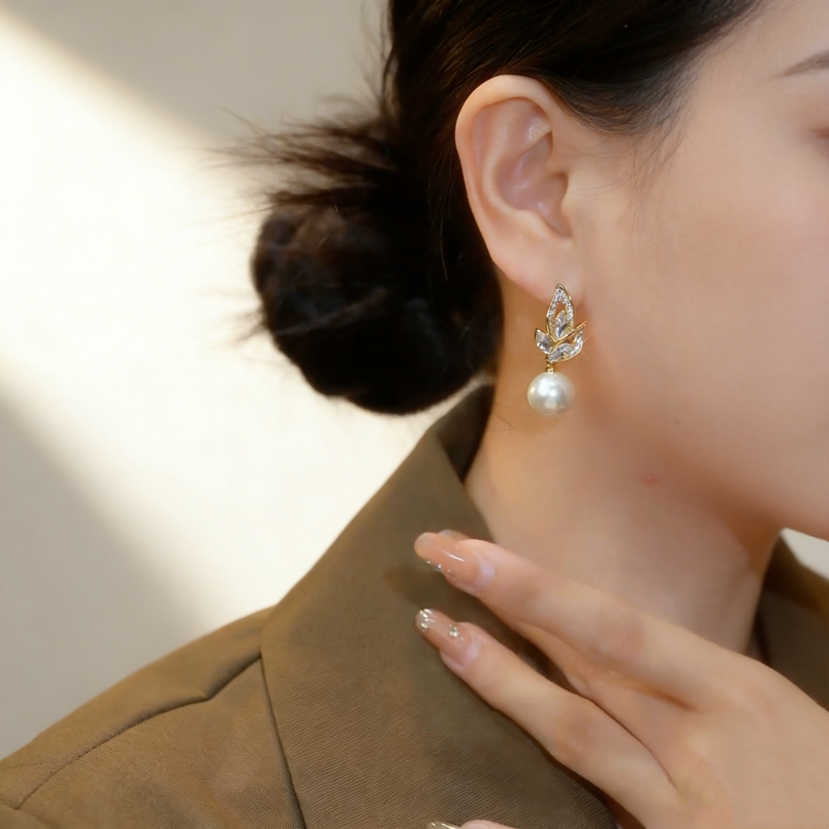 Leaf Pearl Drop Earrings