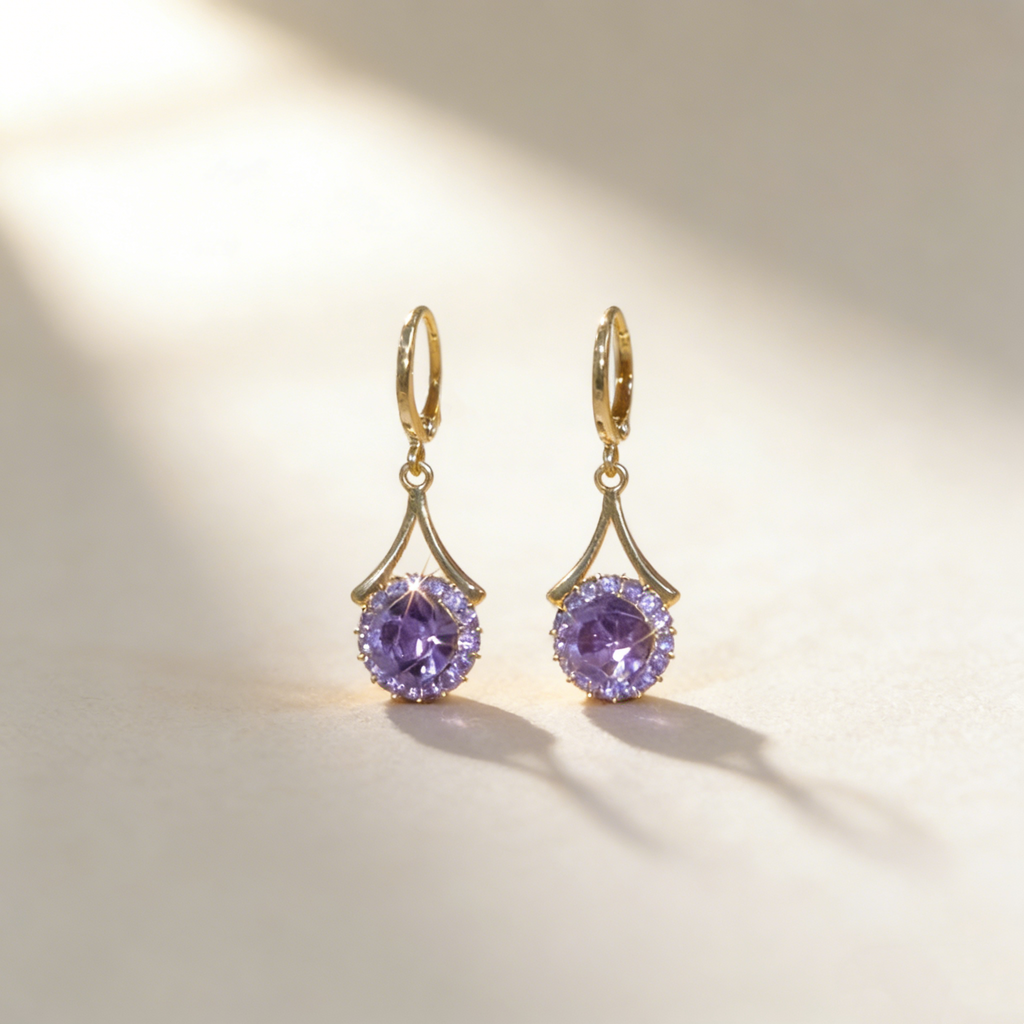 Vintage Natural Amethyst Halo Earrings