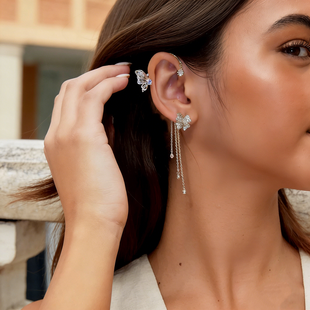 Floral Butterfly Tassel Drop Earrings