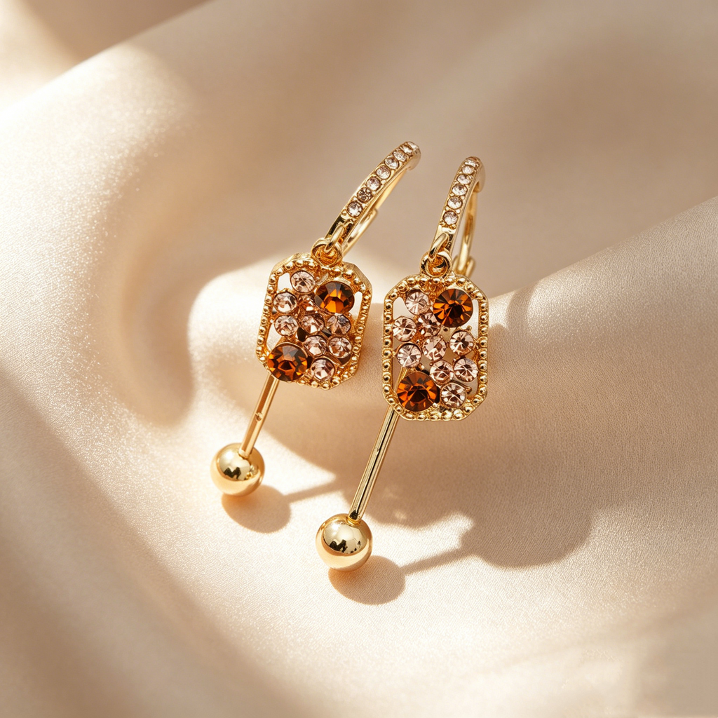 Pavé Square Drop Bar Hoop Earrings