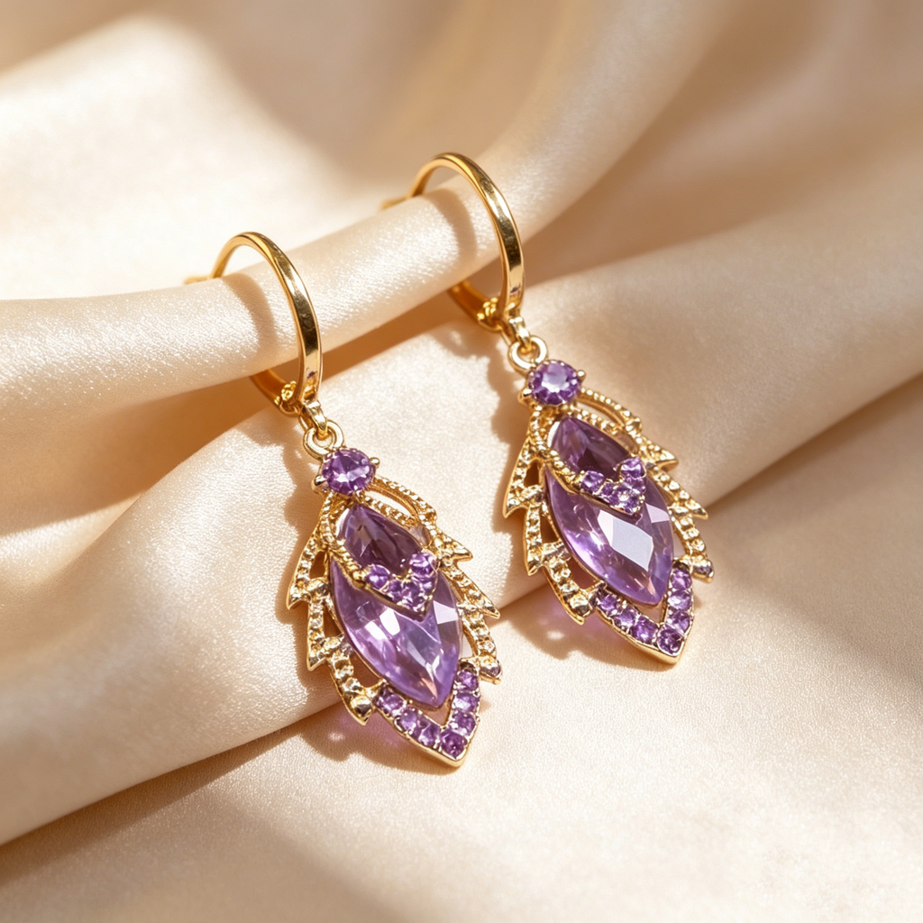 Vintage Marquise Gemstone Drop Hoop Earrings